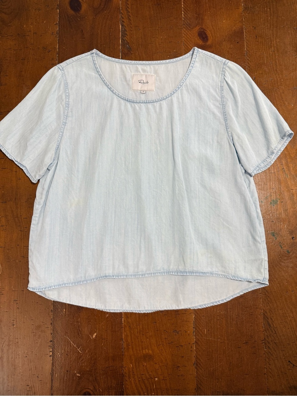 Rails Pale Blue Short Sleeve Scoop Neck Blouse
